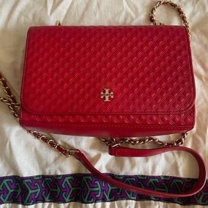 SOLD Tory Burch Marion embossed shrunken shoulder bag red